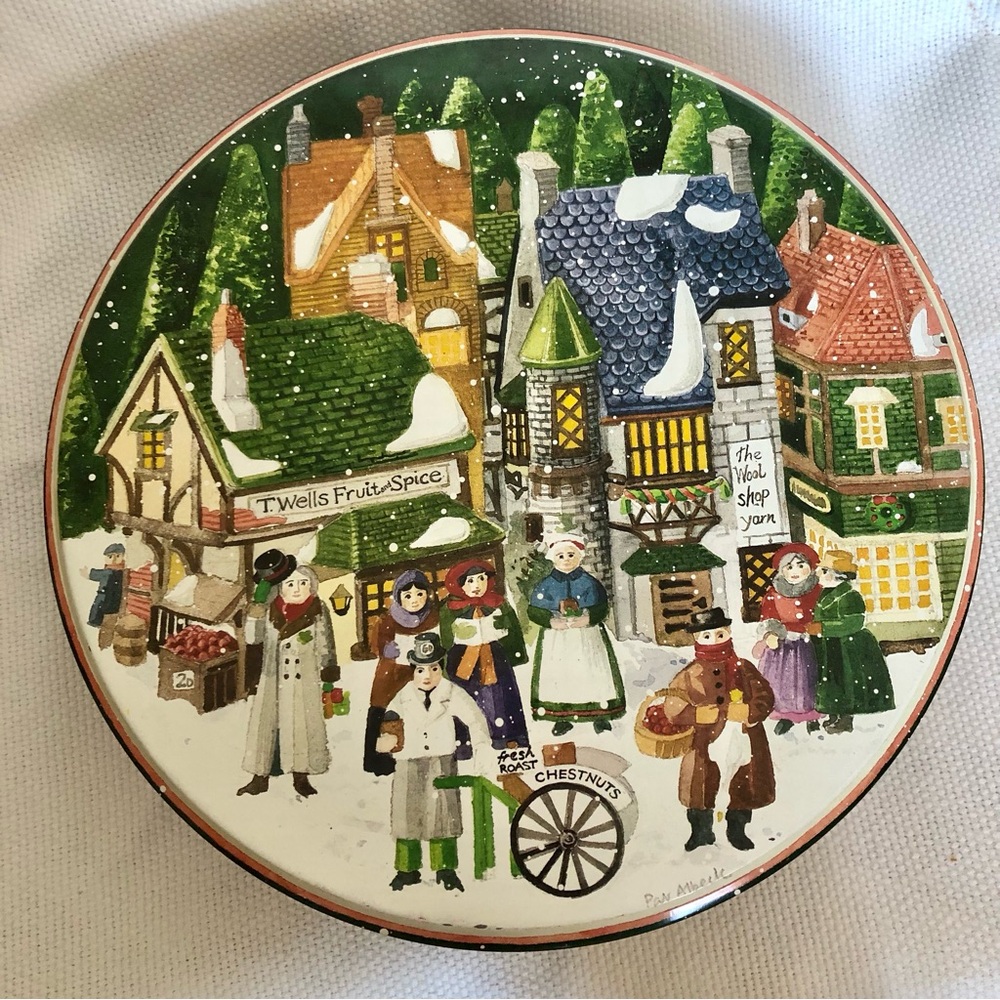 Vintage Department 56 Dicken's Village series Round Tin Christmas scene